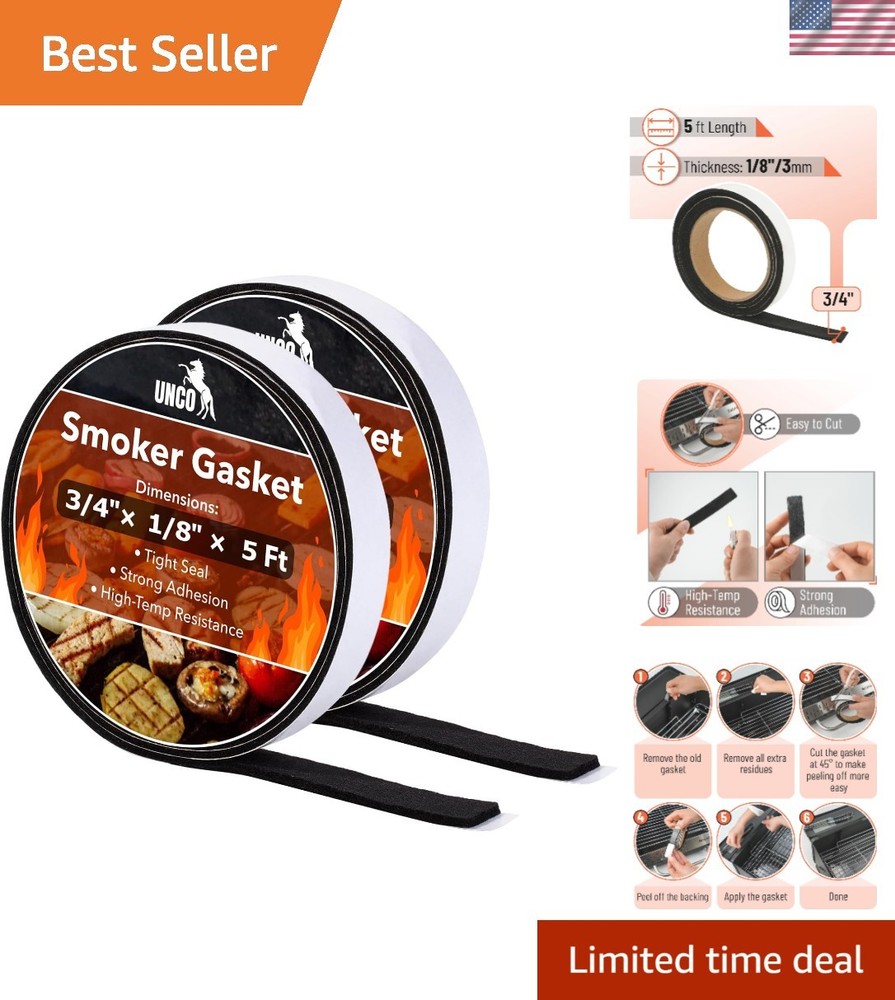 Grill Gasket, 3/4″x 1/8″, 2 Pack, 5 ft, Smoker Gasket Sealer High Temp, Easy …