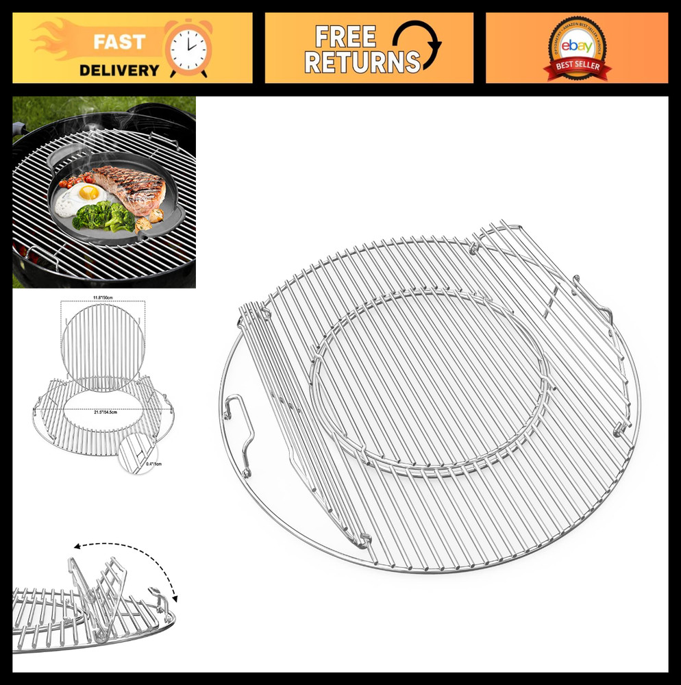 Double-Sided Hinged Cooking Grate for 22″ Charcoal Kettle Grills – BBQ Replaceme