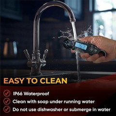 Instant Read Thermometer | Ultra-Fast & Waterproof | Bright Backlight & Black