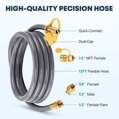 12FT 1/2″ ID Natural Gas Hose & Adapter – Ideal for Patio Heaters & Grills