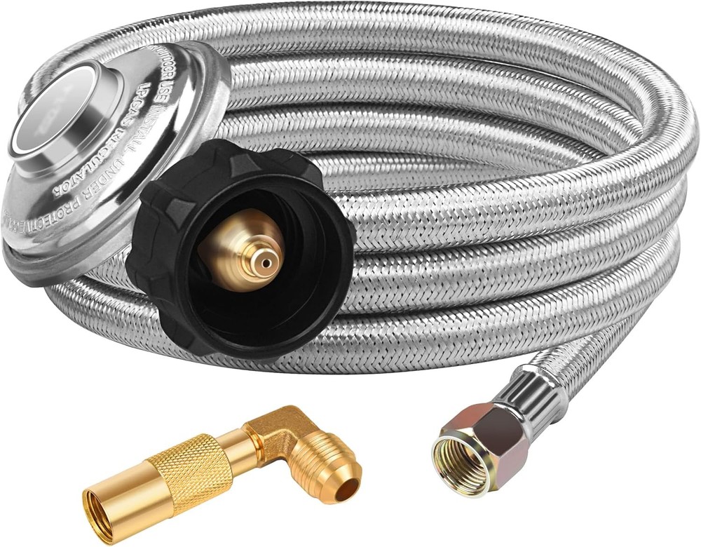 6FT Braided Propane Regulator Hose w/ 90° Elbow for Blackstone 17/22 Griddle