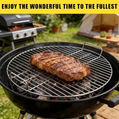17″ Round Grill Grate Replacement Plated Steel Cooking Grid w/ Handle Heavy-Duty