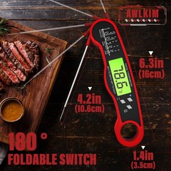 AWLKIM Meat Thermometer Digital – Instant Read 6.5 inches, Red