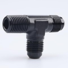 -10 AN Male Flare to 1/2″ NPT on 2 x 10AN to 1/2 NPT Flare Tee on Run black