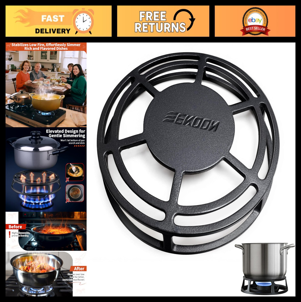 9.4″ Cast Iron Heat Diffuser for Gas Stove – Flame Tamer Simmer Plate, Even Heat