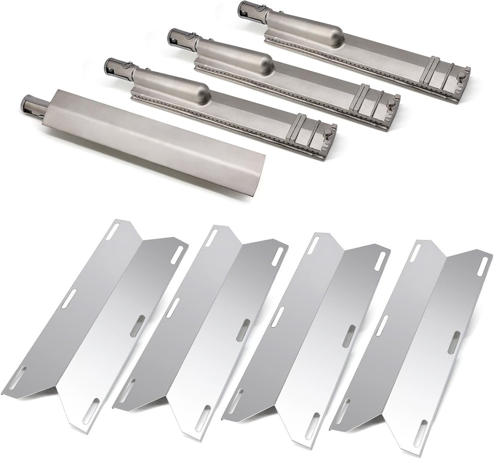 Criditpid 4 Pack Stainless Steel Heat Plates and Cast Stainless Steel Grill Burn