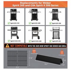 QuliMetal Spirit E310 Grill Parts for Weber Spirit, 17.5″ Grill Grates 15.3″ Fla