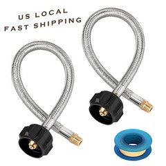 15 Inch Stainless Braided RV Propane Pigtail Hose, 2 Pack, Type1 Connection, 1/4