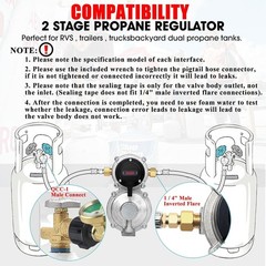 Durable 2-Stage Propane Regulator with Dual 18″ Hoses and Color Gauge Indicator