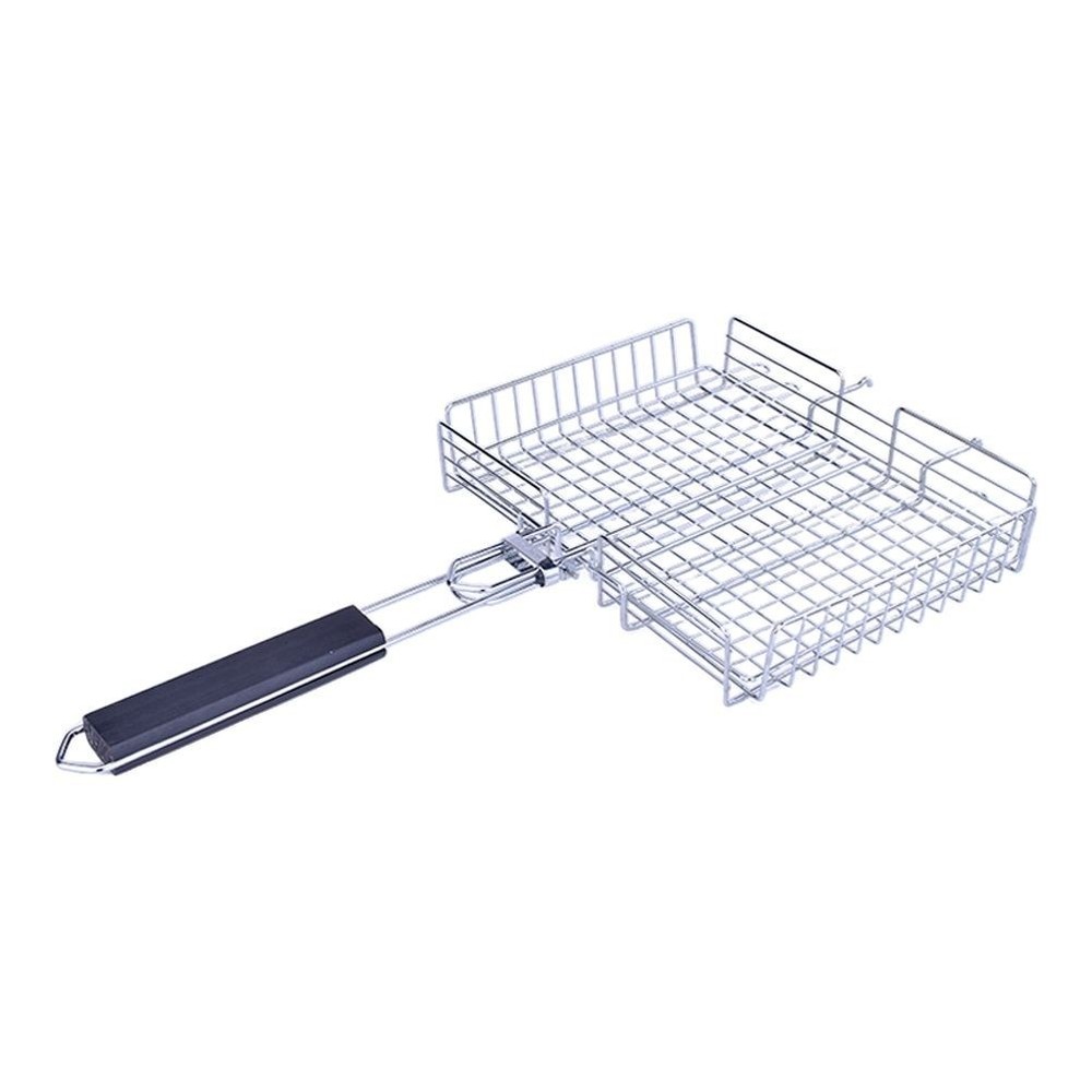 Foldable BBQ Fish Grill Basket with Storage Bag for Camping and Picnics