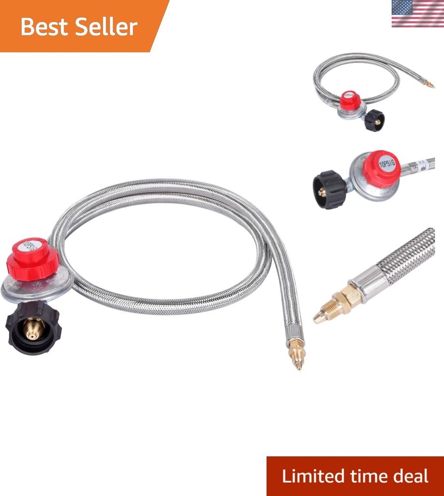 Versatile 4FT Adjustable Propane Regulator Hose with 10 PSI Pressure Control
