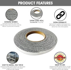 Grey Gasket for BBQ Smokers – High Temp Self-Stick Seal 1″ x 1/4″