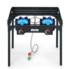 High Pressure Double Propane Burner With Windscreen Outdoor Camping Stove wit…