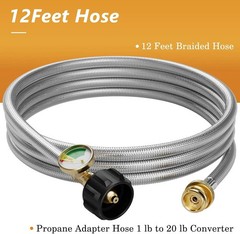 NUPICK 12FT Propane Hose with Gauge, Propane Hose Adapter 1lb to 20lb, Stainless