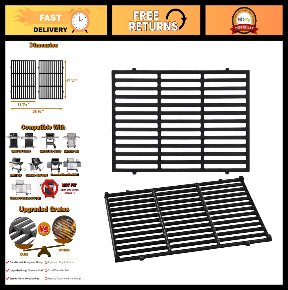 Replacement Grill Grates for Spirit 300 Series E310 E315 E330 Genesis Silver B 1