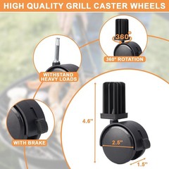 6414 Wheels w/Caster Insert for Weber Grill Wheels Replacement Webber Genesis 10