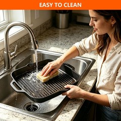 11″ Cast Iron Square Grill Pan, Professional Pre-Seasoned Griddle with Handle…