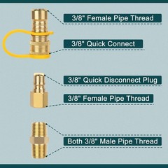 3/8 Inch Natural Gas Quick Connect Fittings Set Solid Brass NPT Propane Hose Kit