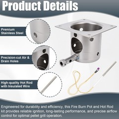 Pellet Grill Fire Burn Pot & Hot Rod Ignitor Kit – Replacement Parts for Smokers