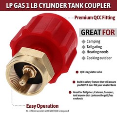 Red QCC Type 1 Propane Refill Adapter for 1 lb Tanks Brass Fitting
