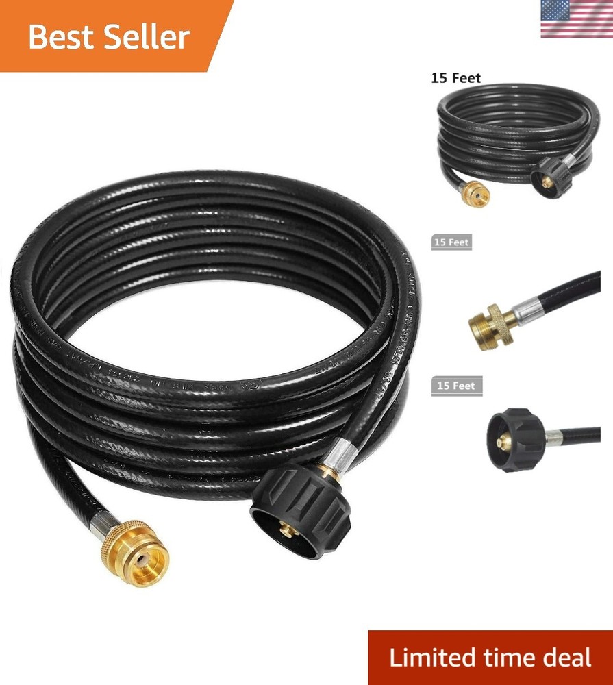 Durable 15ft Propane Hose with Brass Connectors – Ideal for Multiple Appliances