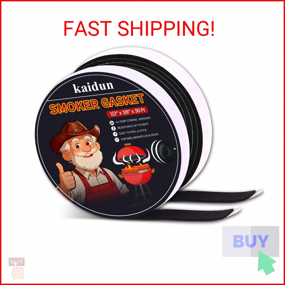 kaidun Smoker Gasket, 2 Pack x 15 Ft, 1/2″ x 1/8″, Smoker Gasket Seal High Temp,