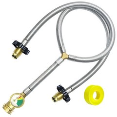 Stainless Steel Braided Y-Splitter Dual Propane Tank Converter Hose with Gauge,