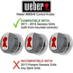 Weber Genesis Grill Burner Knobs Set of 3 2011 to 2016 Models Silver