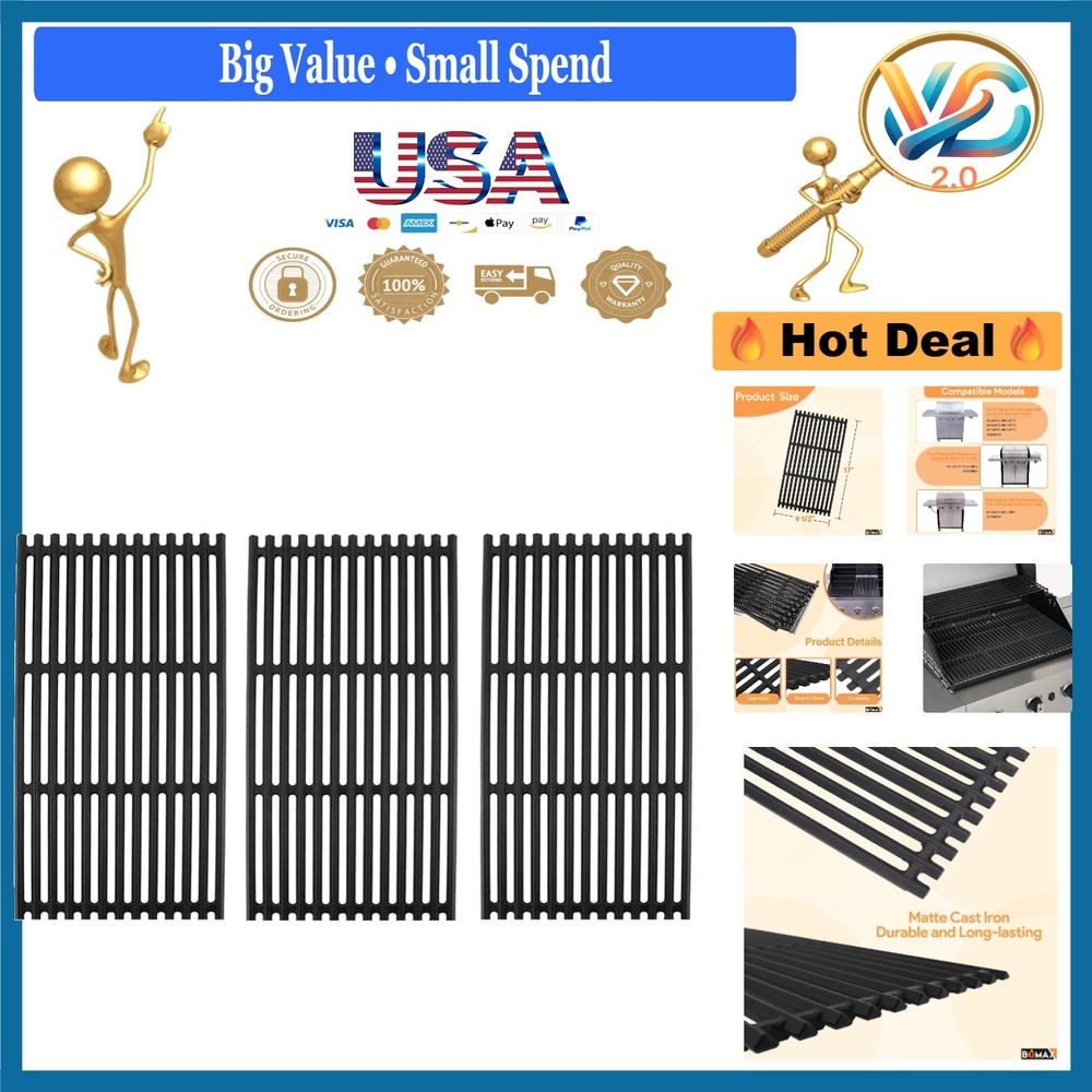 17 Inch Cast Iron Grill Grates for Charbroil TRU Infrared 4-Burner Grill Repl…