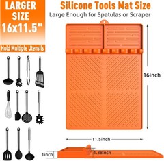 Silicone Grill Mat Compatible with Blackstone, Tools Mat with Drip Pad Orange