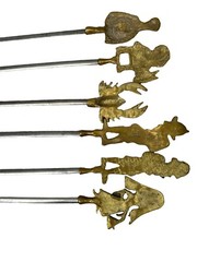 VTG 16 Shish Kebab: 11 Stainless Steel SkewersBrass Handles Turkey 5 Makers Mark