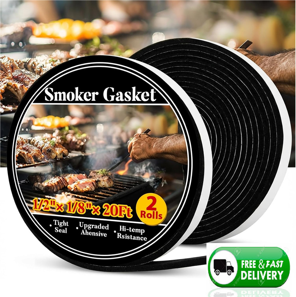 RAINFLOW Smoker Gasket Seal – Grill 2 Pack Black 20 Ft 1/2″x1/8″ Heat Material R