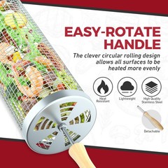 Rolling Grill Basket(2PCS), Removable Wooden Large, 2 PCS, 2025 Edition