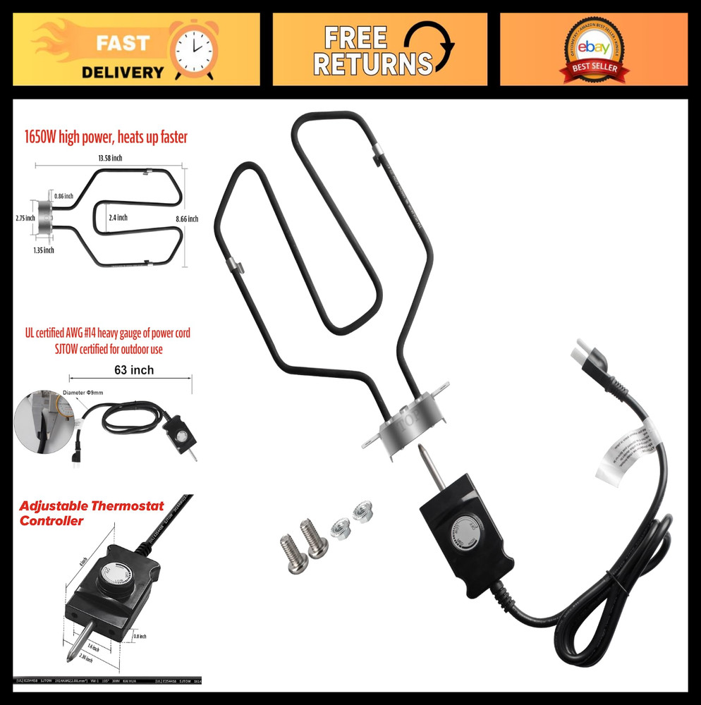 Universal 1650W Electric Smoker Heating Element Kit with Adjustable Thermostat –