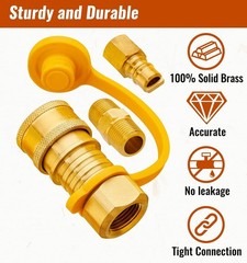 3/8 Inch Solid Brass Natural Gas Propane Quick Connect Fittings LP Gas Hose