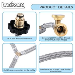 Lemfema Y Type Splitter Propane Tank Converter POL Inle with Gauge, BLACK