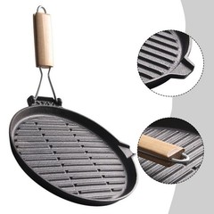 Multipurpose Cast Iron Grill Pan with Folding Handle and Juice Lip for Cooking