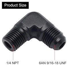 6AN Male Flare to 1/4 NPT Pipe Fitting Adapter Union 6AN to 1/4 90 Degree
