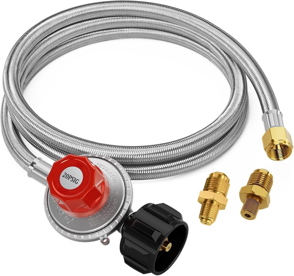 5FT Adjustable High Pressure Propane Regulator Hose 0-20 PSI Braided QCC1