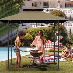 Grill Gazebo Replacement Top, 5 * 8 Outdoor BBQ Top Cover, Double Layer Khaki