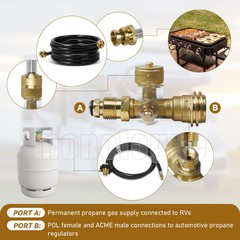 Propane Brass Tee Adapter Kit, 4-Port Propane Brass Tee with 5FT & 12FT Hose