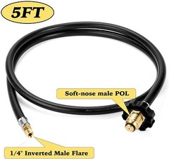 Propane Brass Tee Adapter Kit, 4-Port Propane Brass Tee with 5FT & 12FT Hose