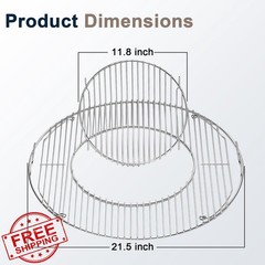 KEESHA 21.5″ Hinged Grill Grate for Weber 22.5″ Charcoal Grills Stainless Steel