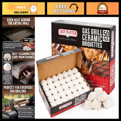 Ceramic Briquettes for Gas Grill – 50 Pack Replacement for Lava Rocks – Self-Cle