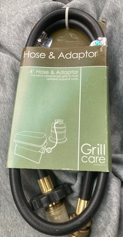 Grill Care 4′ Hose & Adapter – Propane Gas Hose for Tabletop BBQ Grills (NEW)