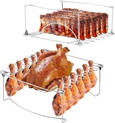 3-in-1 Rib Rack for Smoking & Chicken Leg Grill – Holds 6 Large…