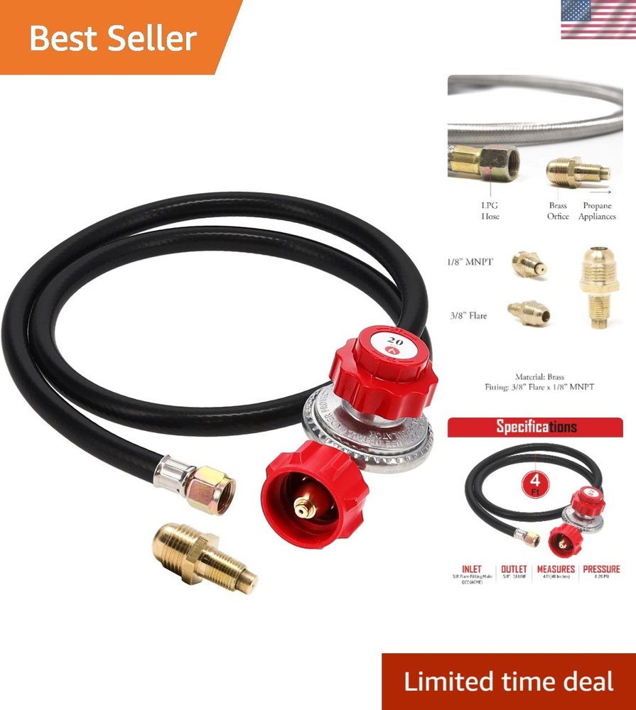 High-Pressure Propane Regulator & Hose – Adjustable 0-20 PSI, 4ft, QCC-1 Type