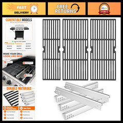 Grill Replacement Parts – Cast Iron Cooking Grates 18″x25″ & Heat Plates for Cha