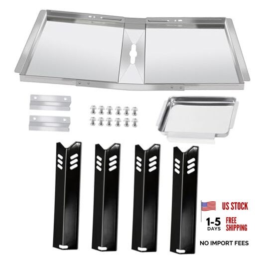 Grill Replacement Parts for Dyna Glo DGF493BNP, 4Pcs Heat Plate + Drip Pan