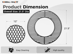 8835 Cast Iron 21.5″ Grill Grates W/12″ Removable Center Grate for Weber Origina